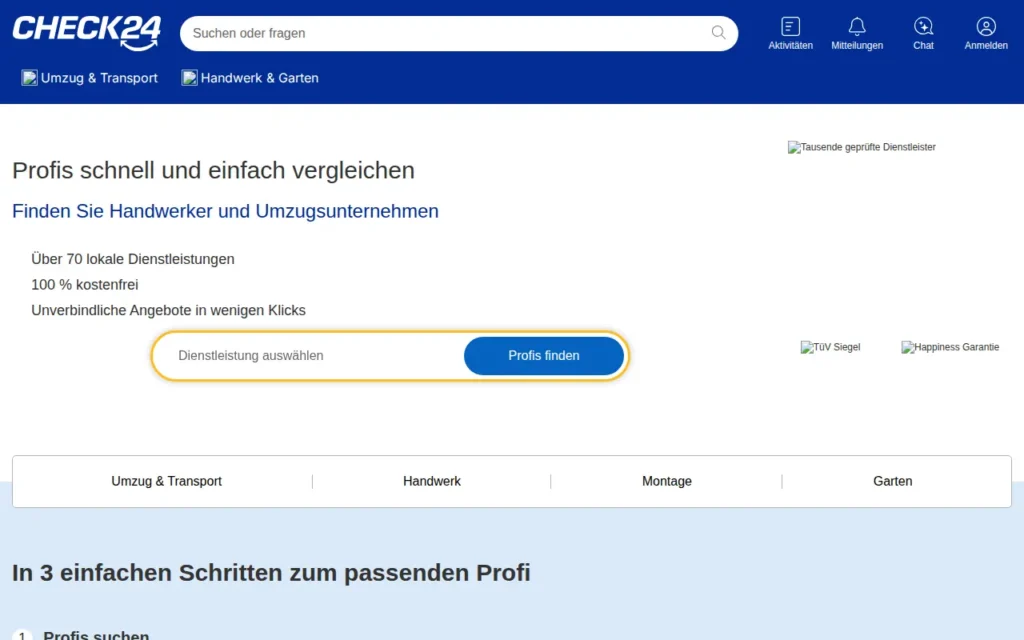 Startseite von CHECK24 Profis