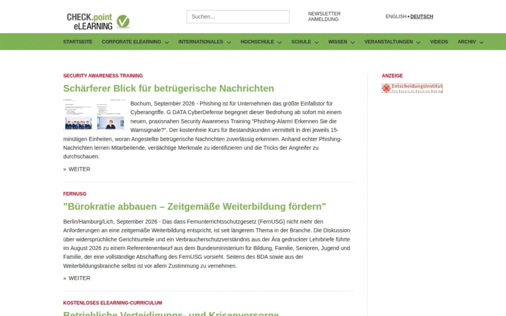 Startseite von Checkpoint eLearning