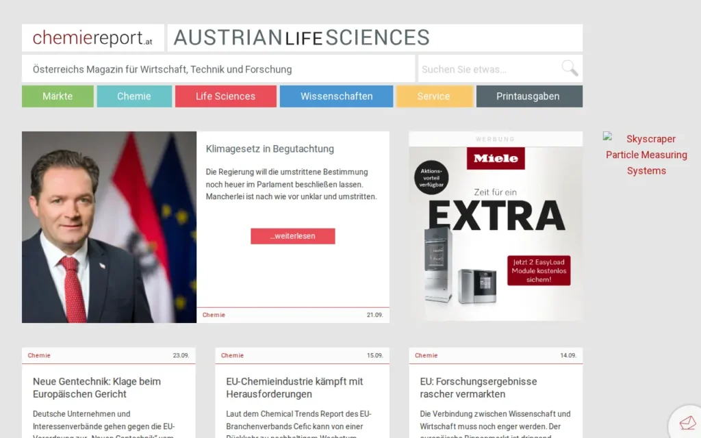 Startseite von Chemiereport / Austrian Life Science
