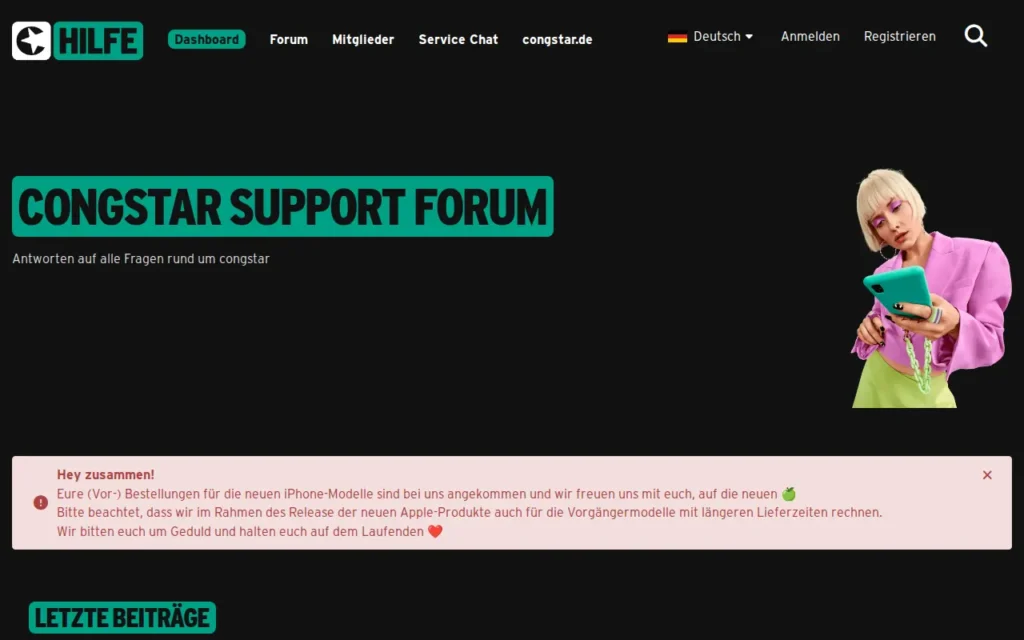 Startseite von congstar Support Forum