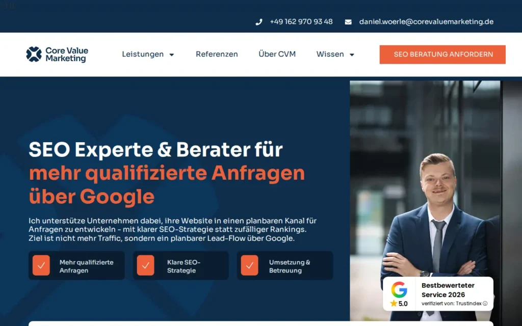 Startseite von Core Value Marketing