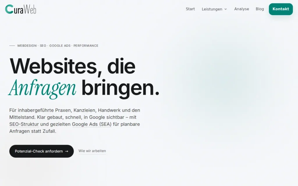 Startseite von CuraWeb