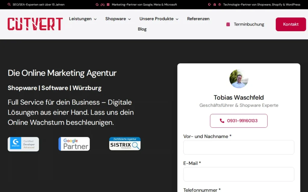 Startseite von Cutvert GmbH