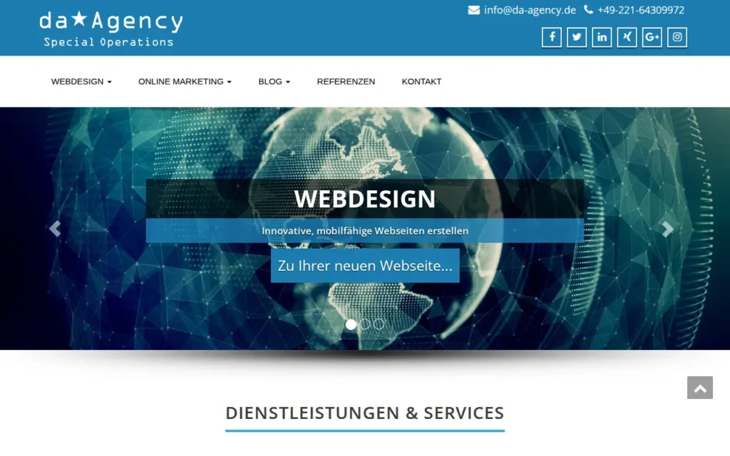 Startseite von da Agency