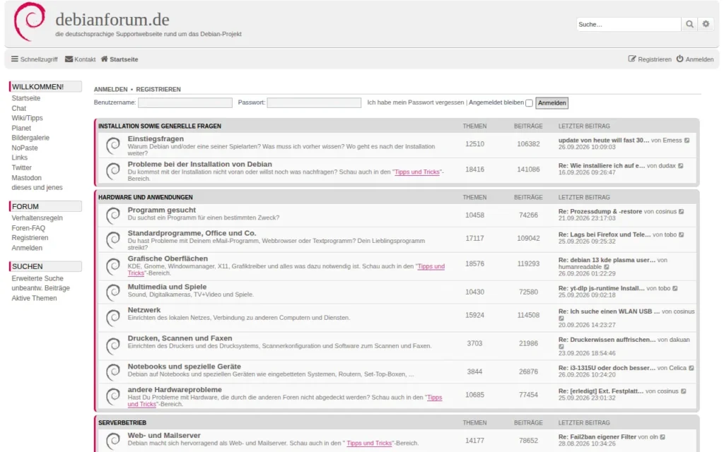 Startseite von debianforum.de