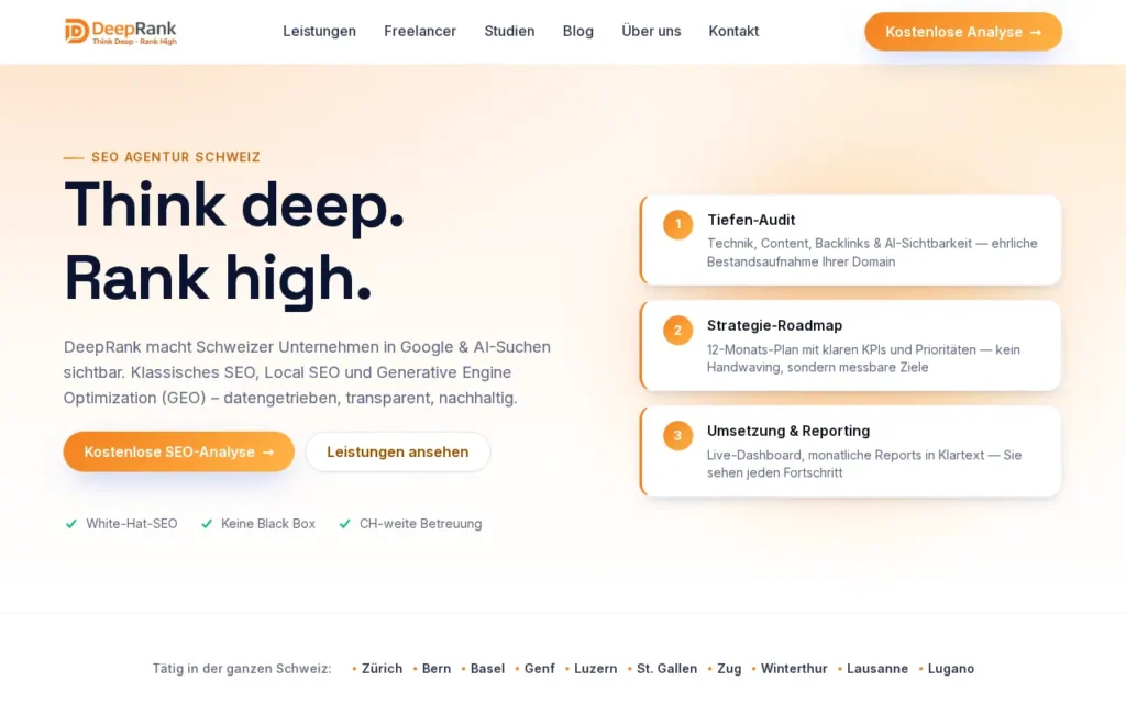 Startseite von DeepRank – SEO & AI Agentur