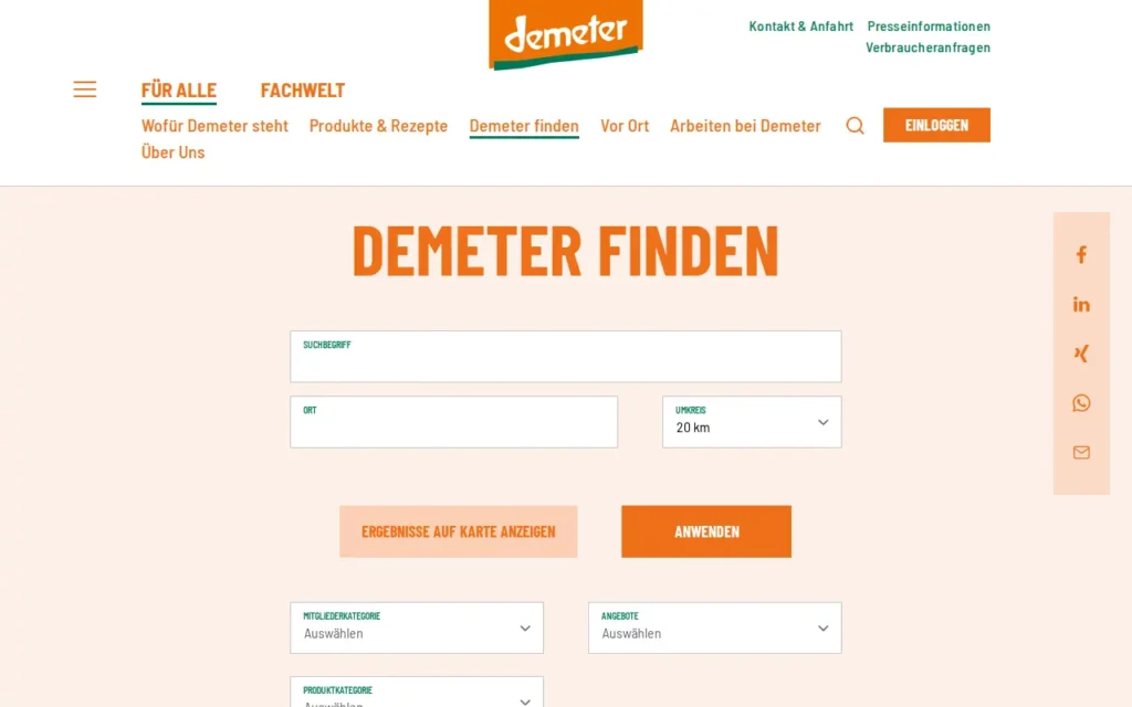 Startseite von Demeter Betriebssuche / Einkaufsführer