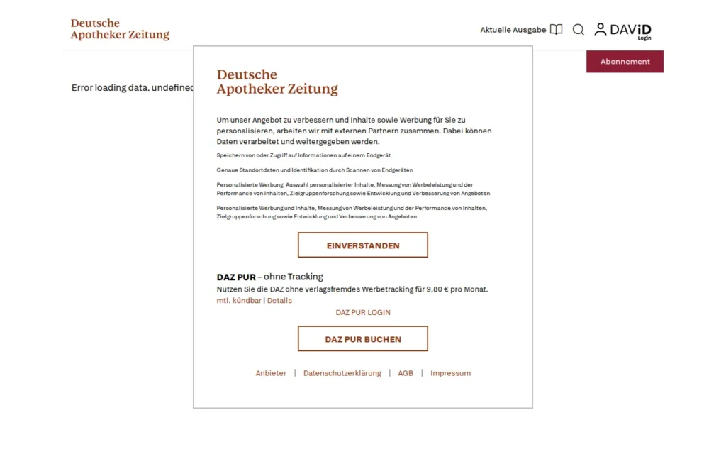 Startseite von Deutsche Apotheker Zeitung (DAZ)