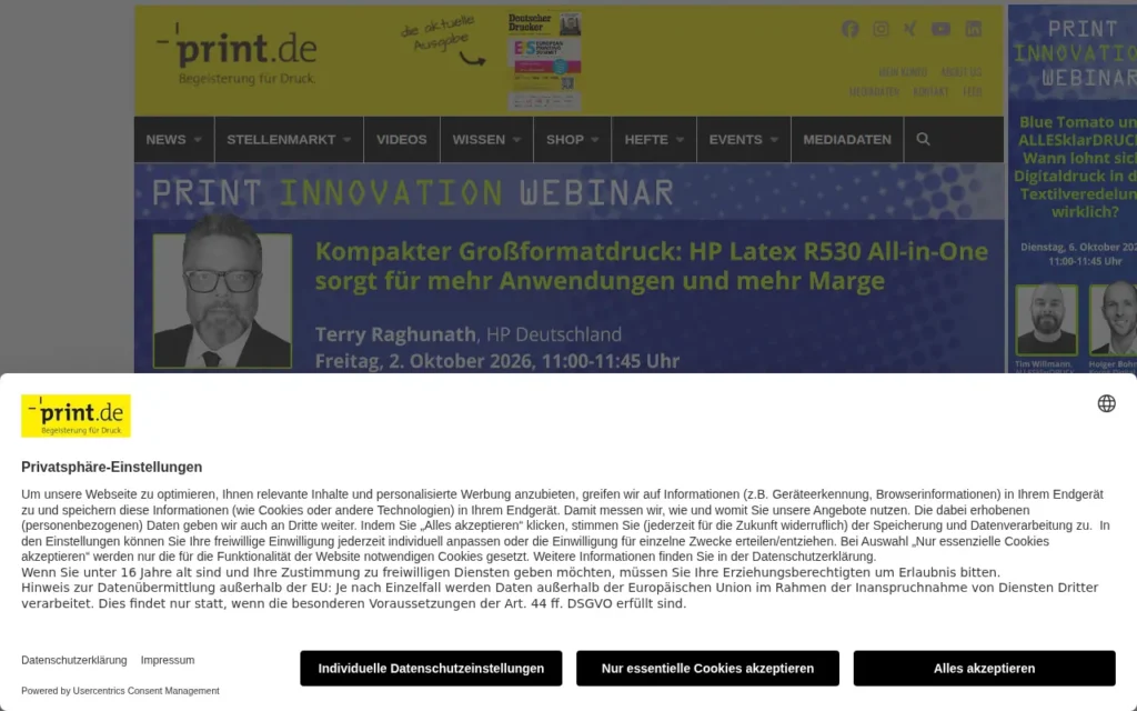 Startseite von Deutscher Drucker / print.de