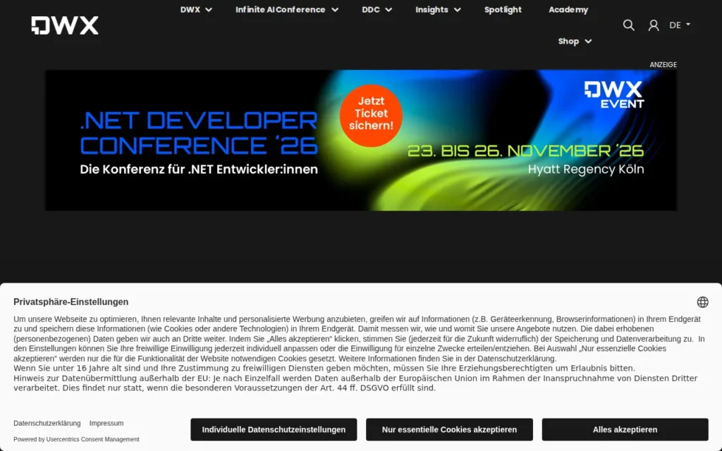 Startseite von Developer World (dotnetpro, web & mobile developer)