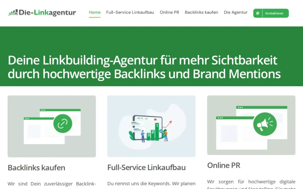 Startseite von Die Linkagentur (Sender Online Marketing GmbH)