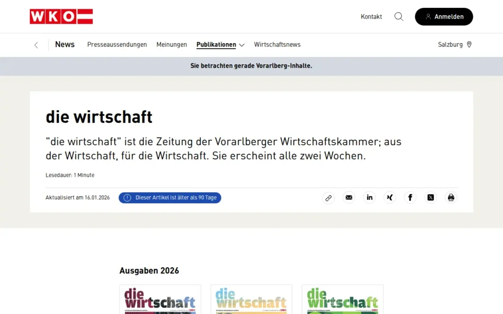 Startseite von Die Wirtschaft (Vorarlberg)