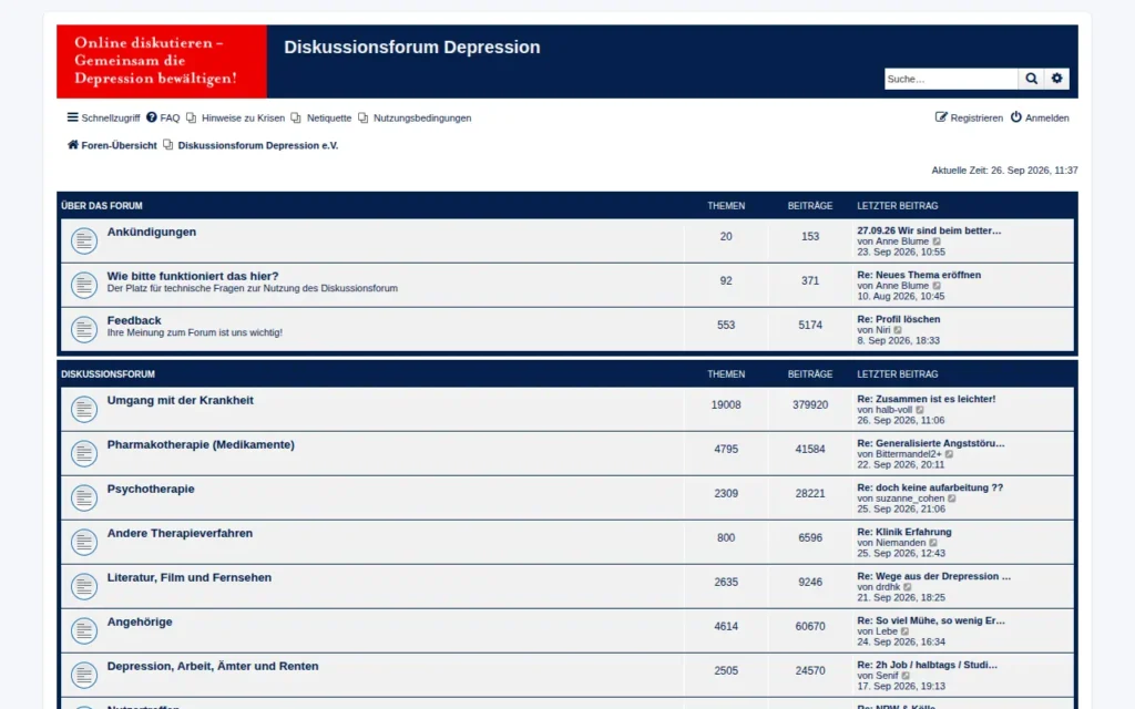 Startseite von Diskussionsforum Depression