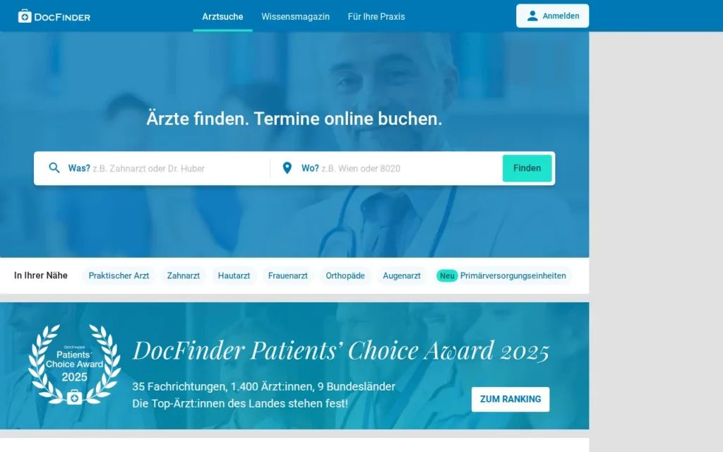 Startseite von DocFinder