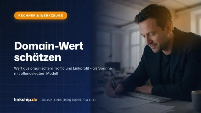 Titelkarte: Domain-Wert schätzen – Rechner & Werkzeuge, Linkship