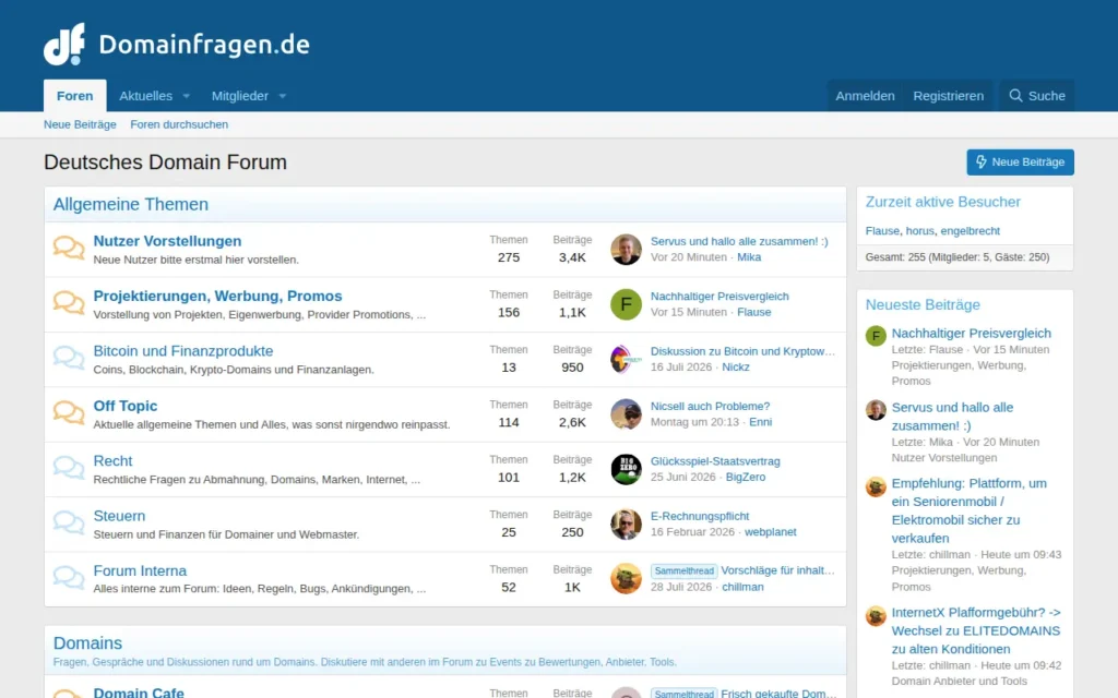 Startseite von Deutsches Domain Forum (domainfragen.de)