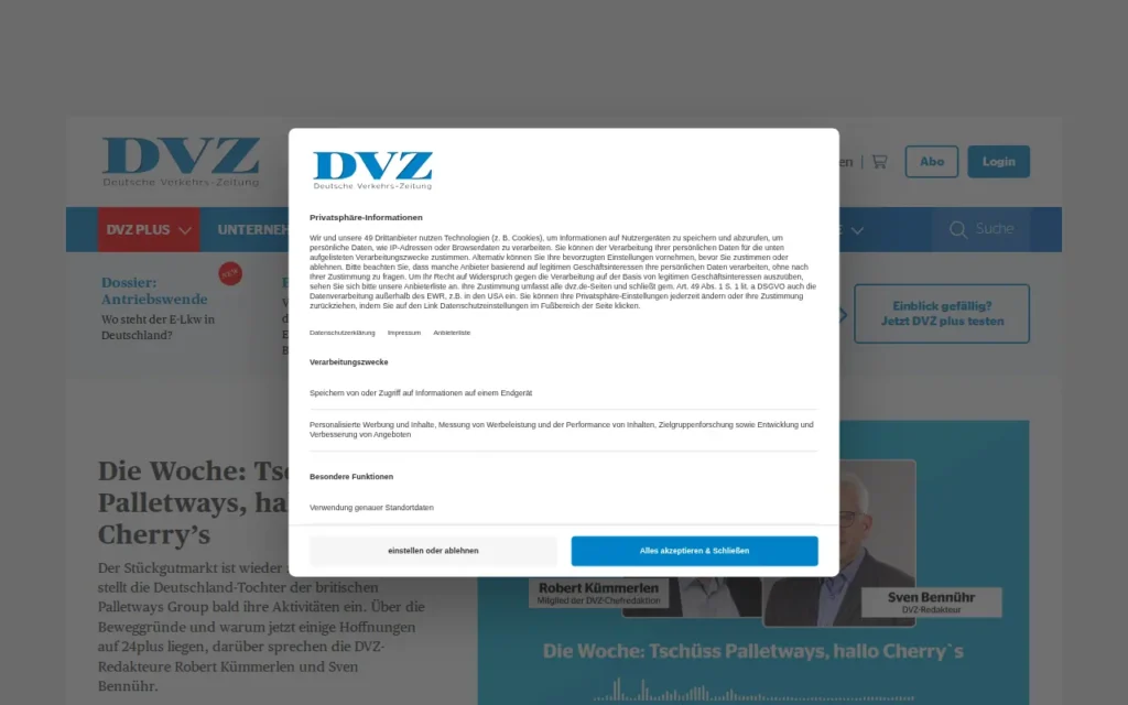 Startseite von DVZ Deutsche Verkehrs-Zeitung