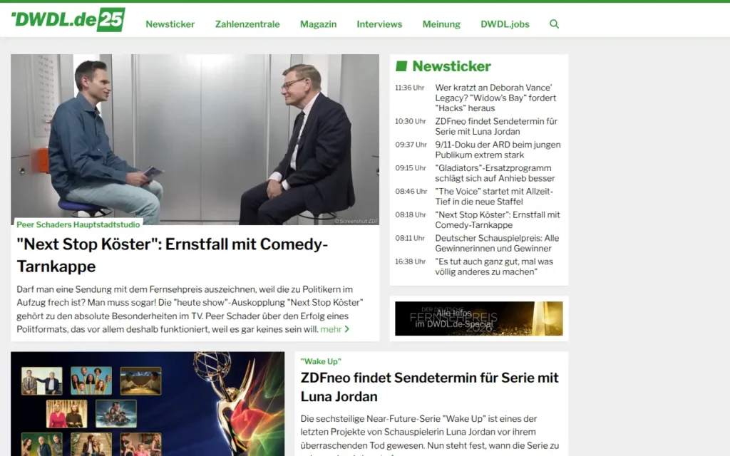 Startseite von DWDL.de