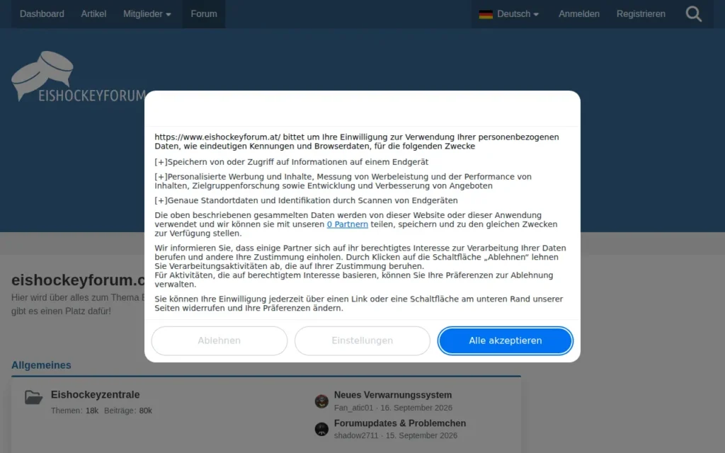 Startseite von eishockeyforum.com (eishockeyforum.at)