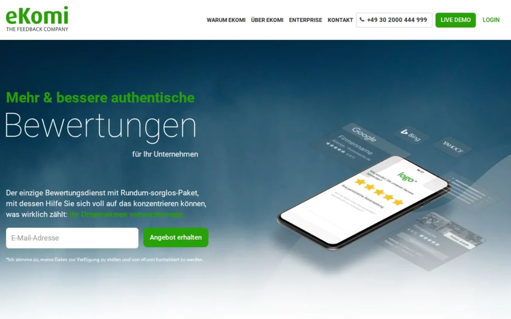 Startseite von eKomi