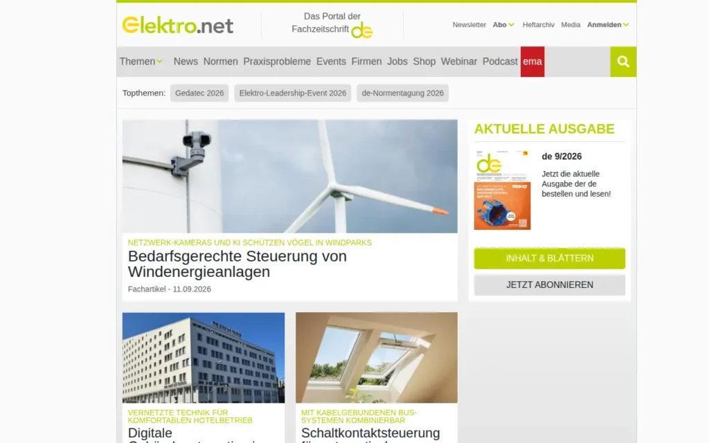 Startseite von elektro.net / de – das elektrohandwerk