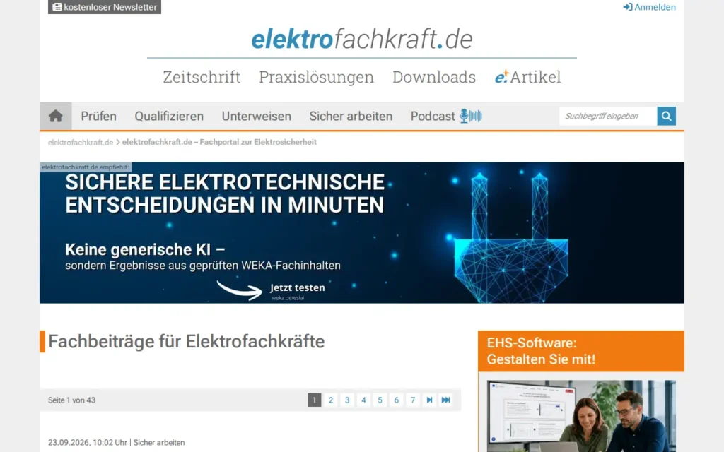 Startseite von elektrofachkraft.de