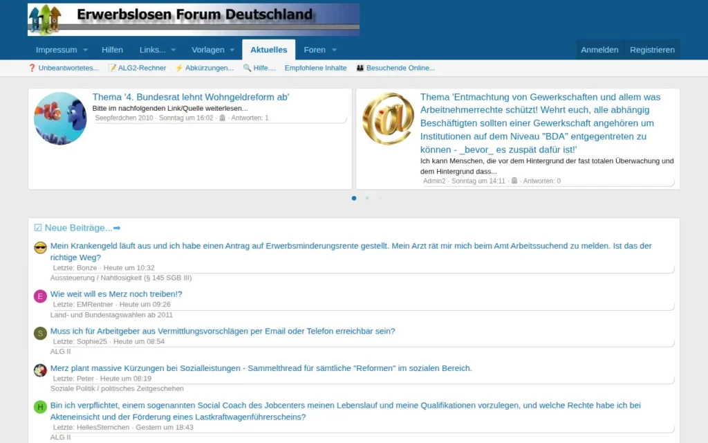 Startseite von Erwerbslosenforum Deutschland
