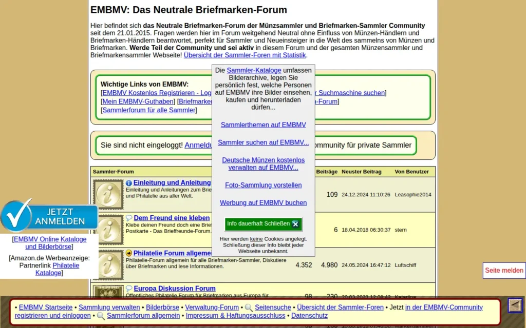 Startseite von EMBMV – Das Neutrale Briefmarken- und Münzen-Forum