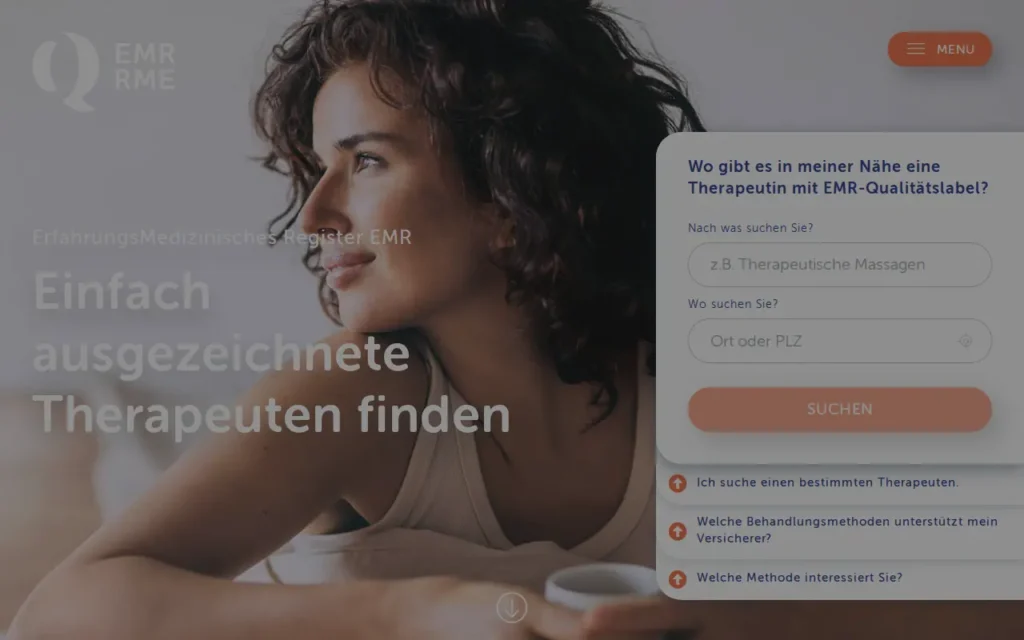 Startseite von EMR – ErfahrungsMedizinisches Register (Therapeutensuche)