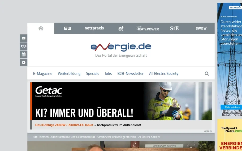 Startseite von energie.de (ew, et, netzpraxis, EUROHEAT&POWER)
