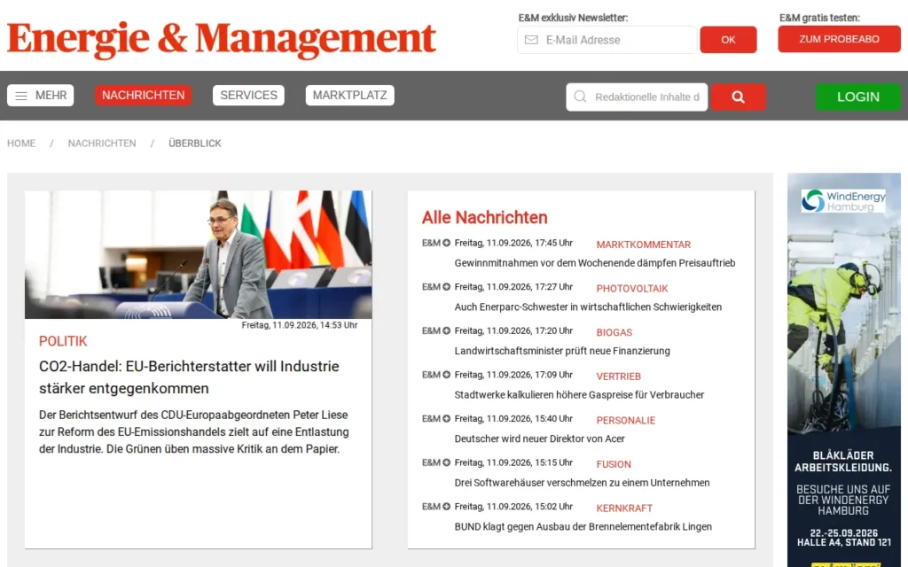 Startseite von Energie & Management