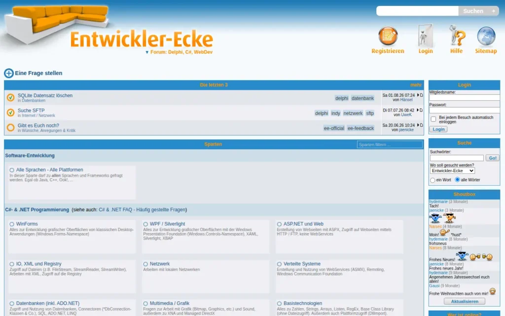 Startseite von Entwickler-Ecke