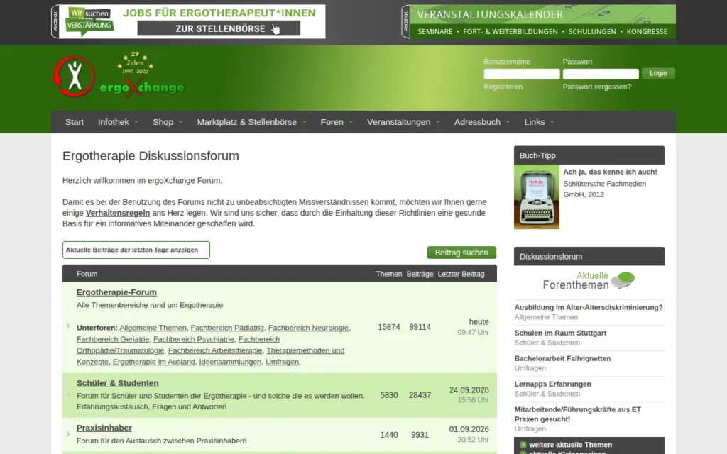 Startseite von ergoXchange Ergotherapie-Forum