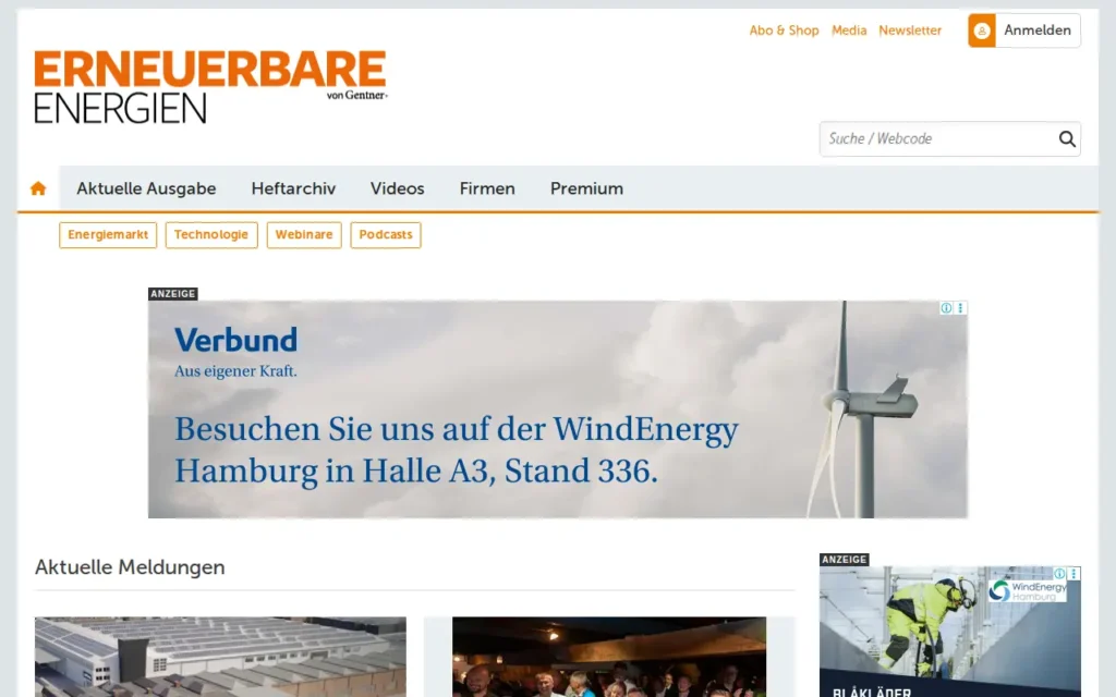 Startseite von ERNEUERBARE ENERGIEN