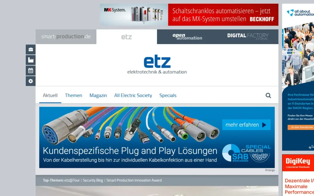 Startseite von etz elektrotechnik + automation