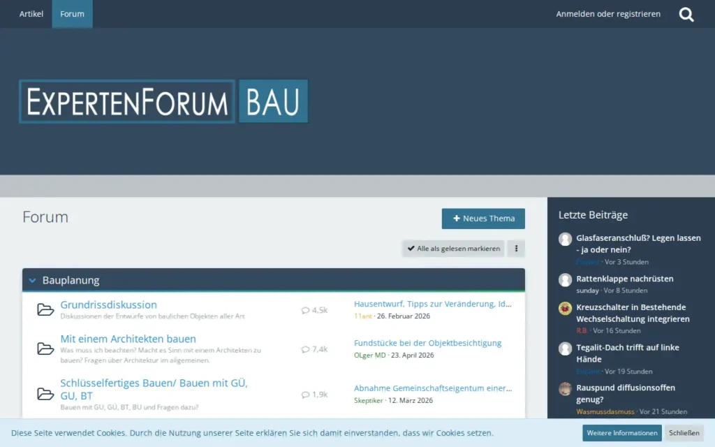Startseite von Expertenforum Bau