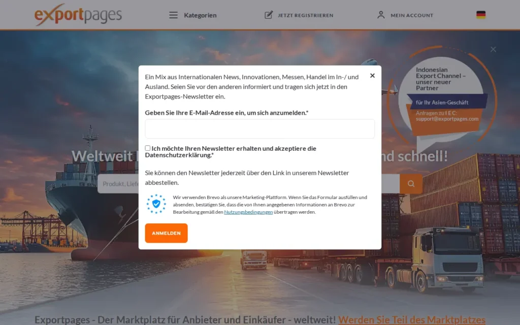 Startseite von Exportpages