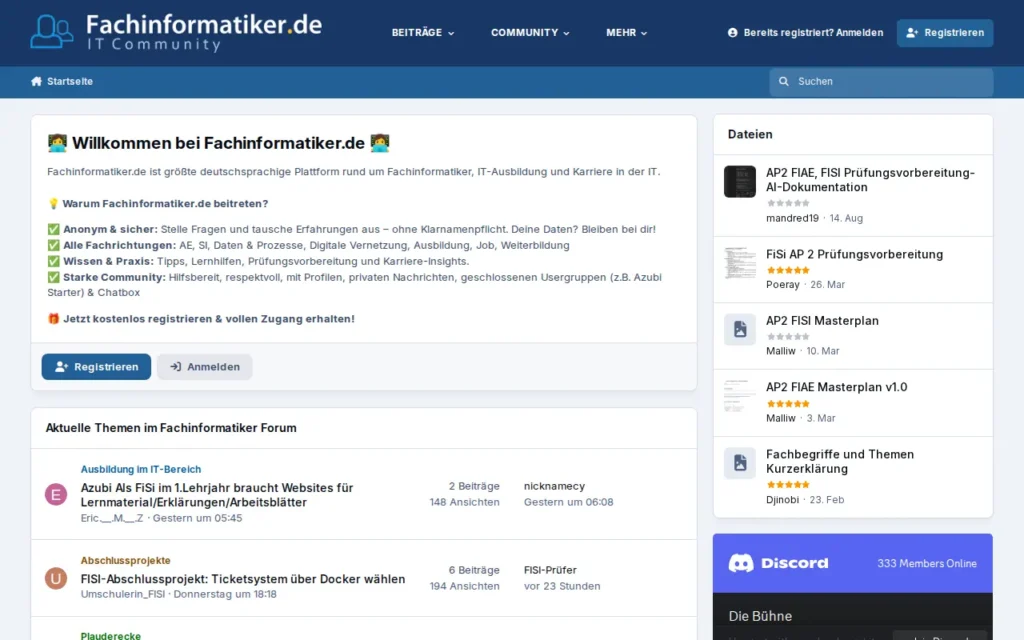 Startseite von Fachinformatiker.de
