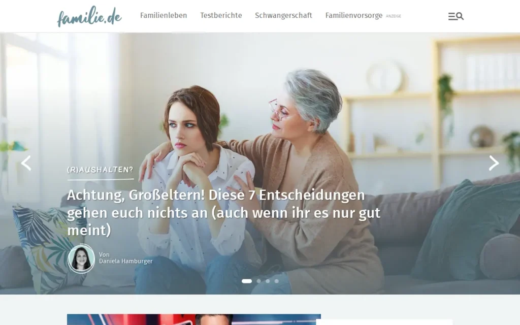 Startseite von familie.de