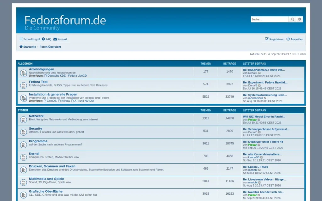 Startseite von Fedoraforum.de