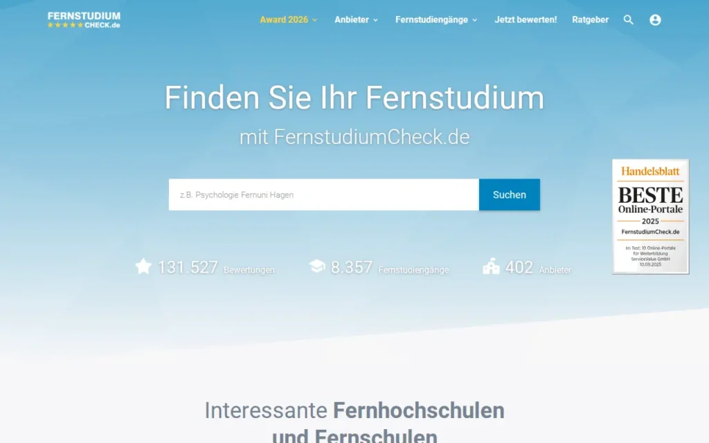 Startseite von FernstudiumCheck