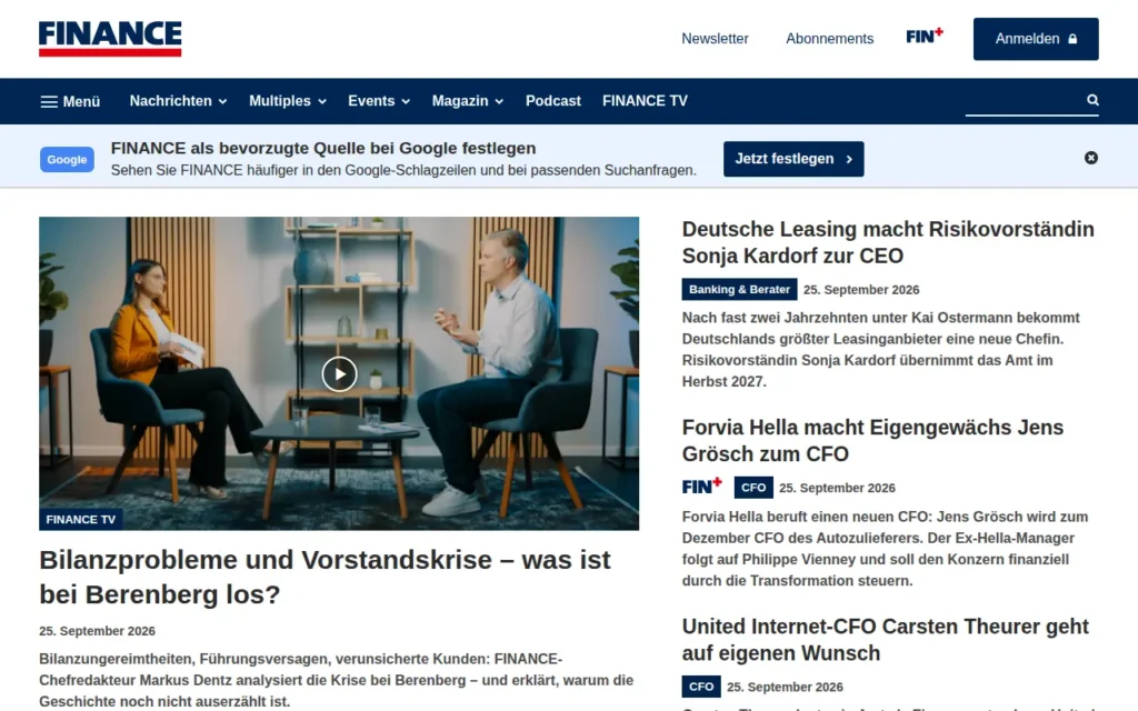 Startseite von FINANCE Magazin