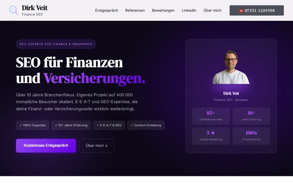 Startseite von Finance SEO