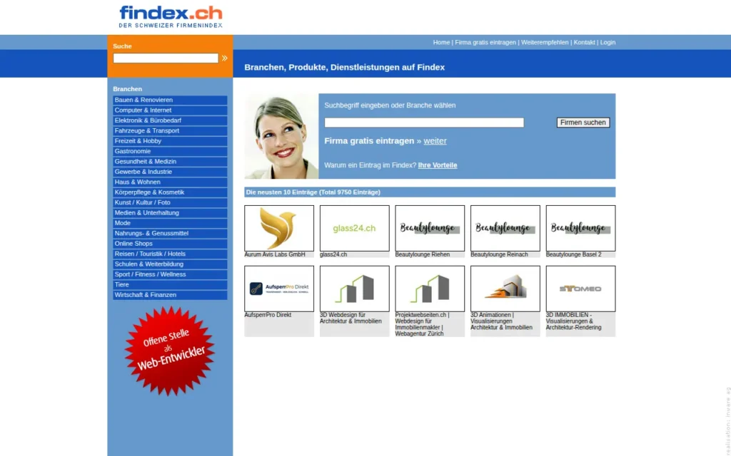 Startseite von Findex – Der Schweizer Firmenindex