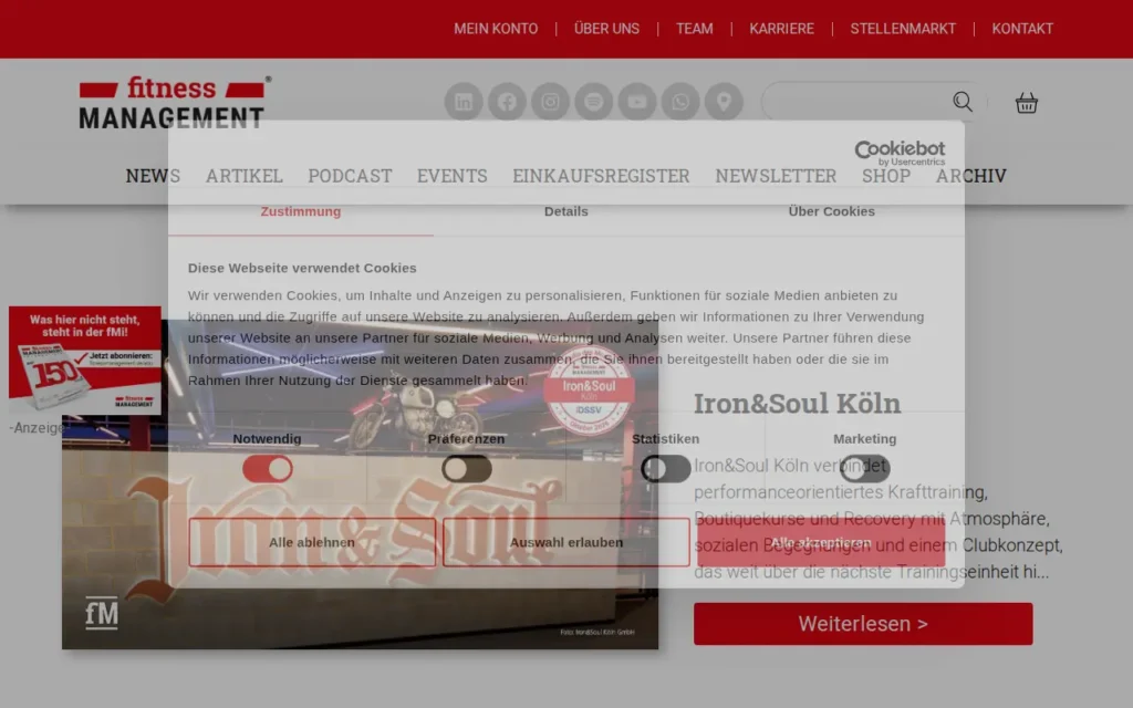 Startseite von fitness MANAGEMENT international (fMi)
