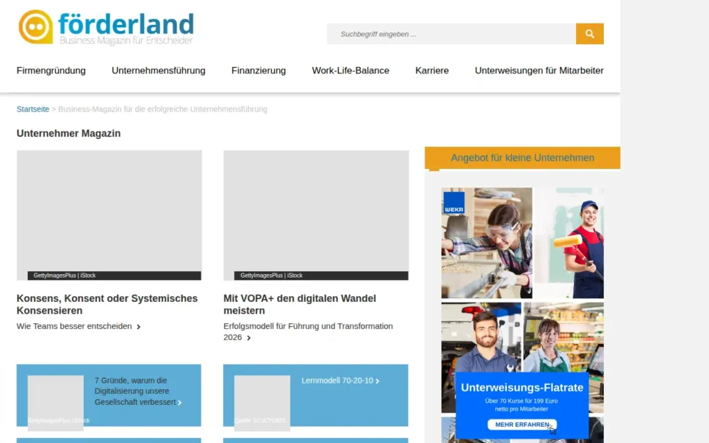 Startseite von förderland