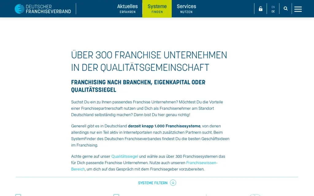 Startseite von Deutscher Franchiseverband – Systeme finden