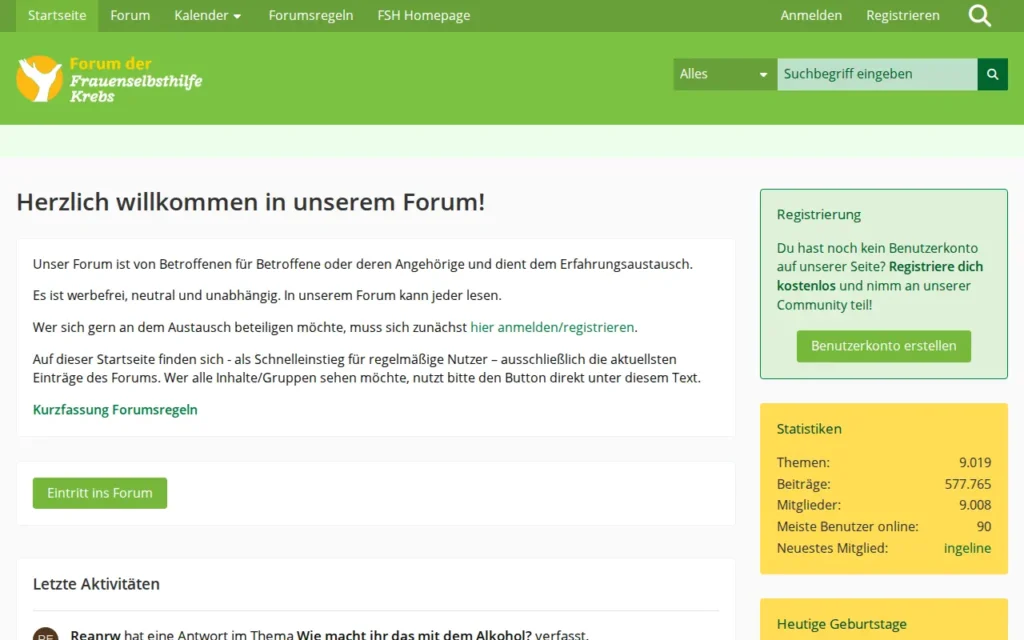 Startseite von Forum der Frauenselbsthilfe Krebs