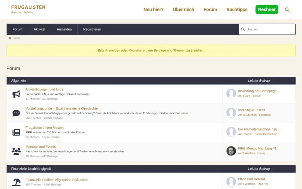 Startseite von Frugalisten Forum