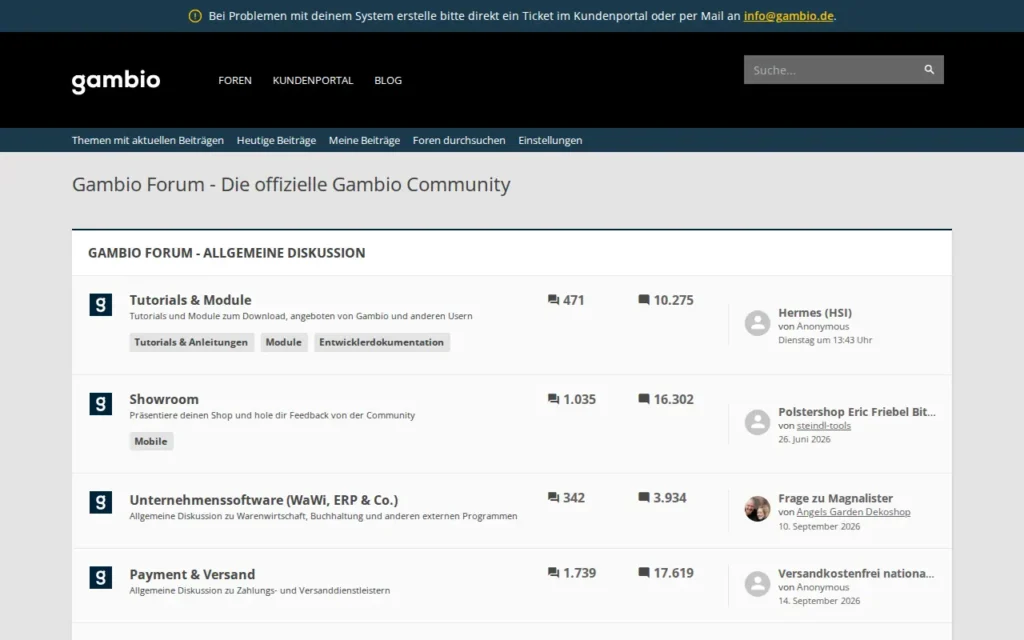 Startseite von Gambio Forum